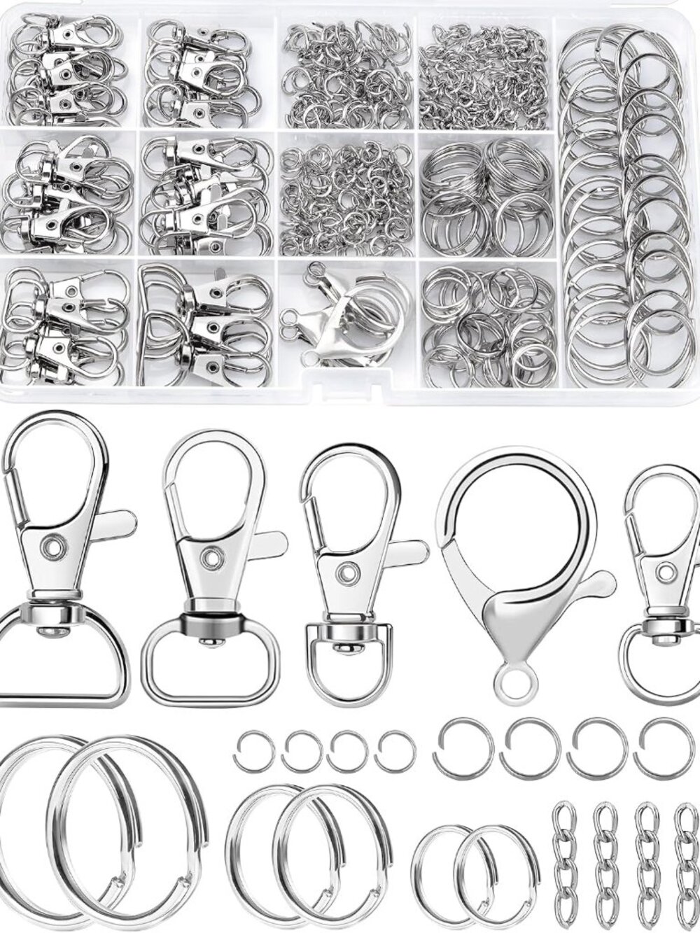 325PCS Keychain Making Kit - Silver Keychain Clips with Key Rings